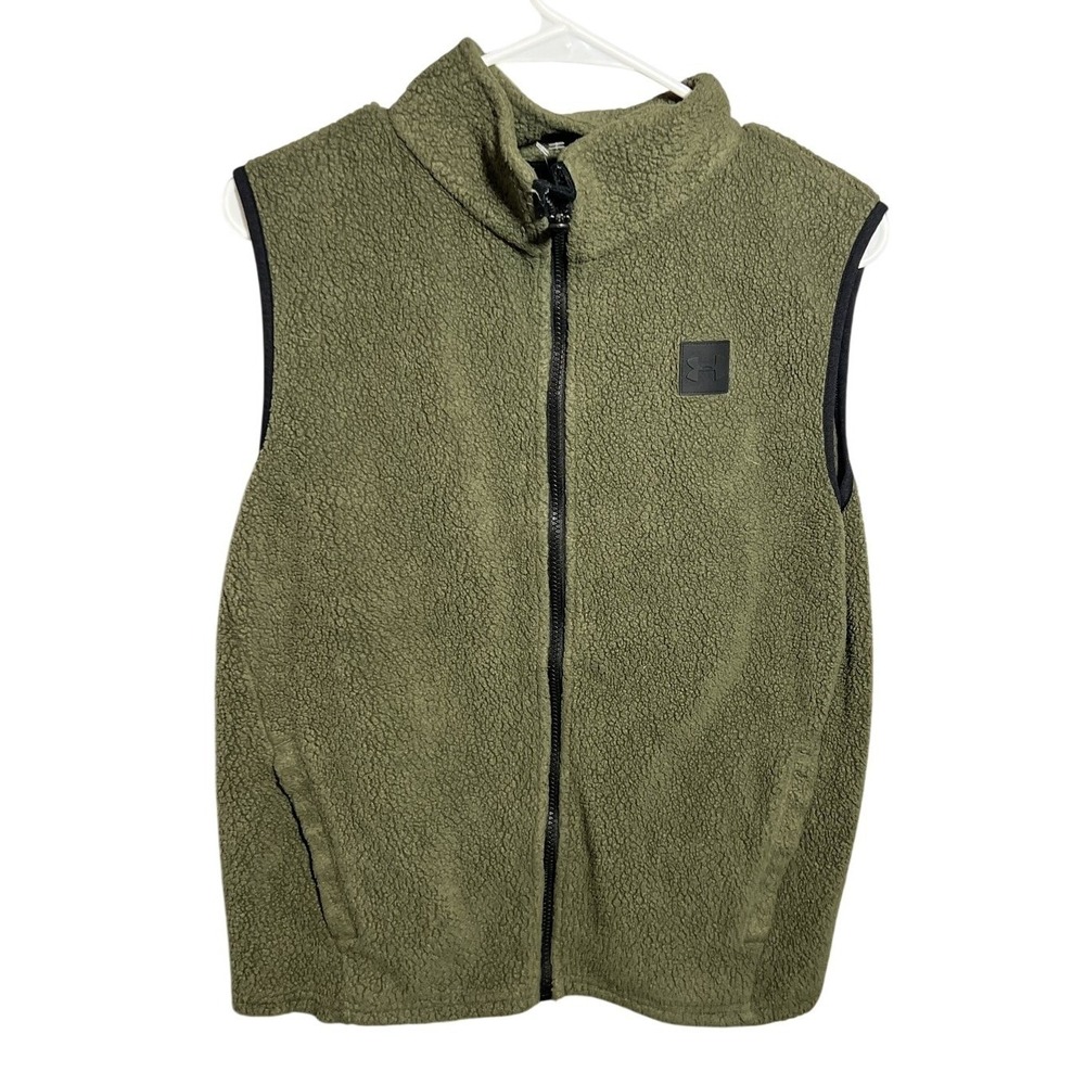 Under Armour Men's Green Fleece Full Zip Vest ColdGear Loose Fit Size L